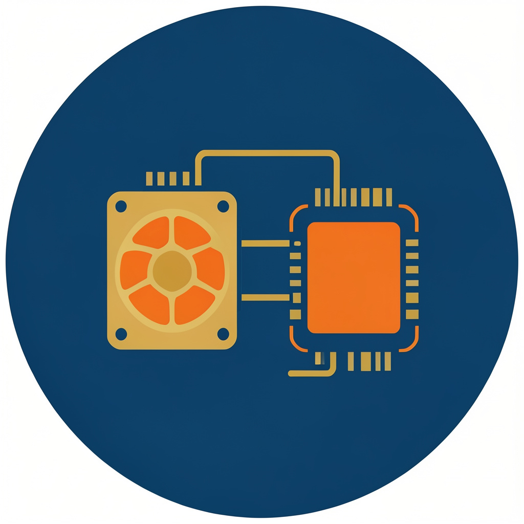 Icono vectorial circular en azul marino y dorado de una placa Raspberry y otra BeagleBone conectadas
